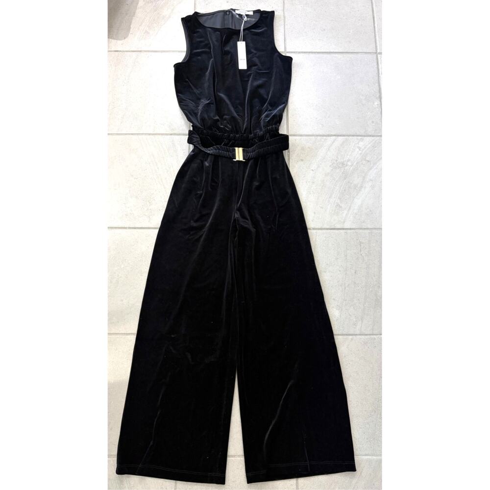 NWT Chico’s Black Velvet Belted Wide Leg Jumpsuit Size 0